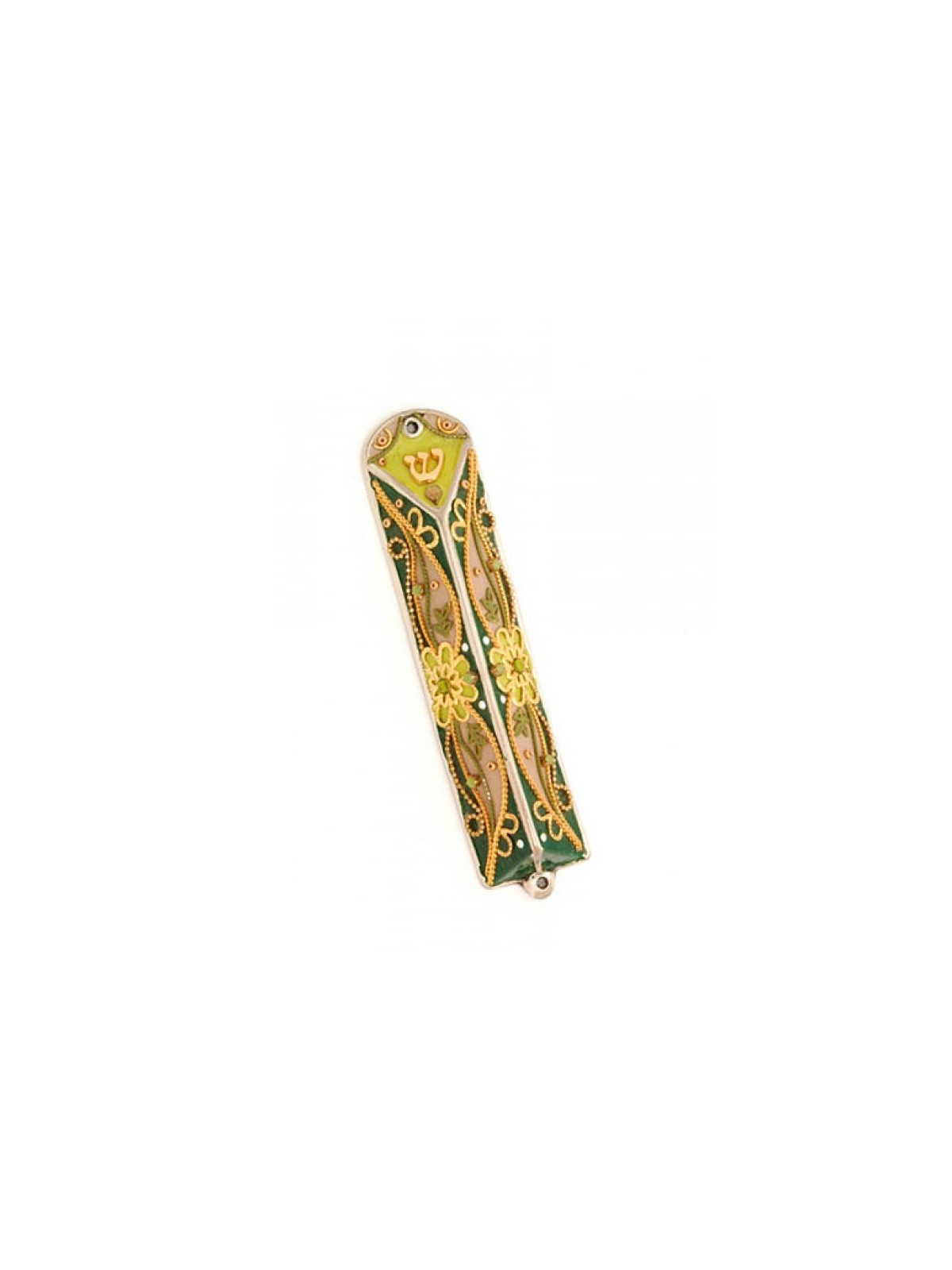 Green Enamel Triangular Mezuzah Case by Shahaf | Small Mezuzah