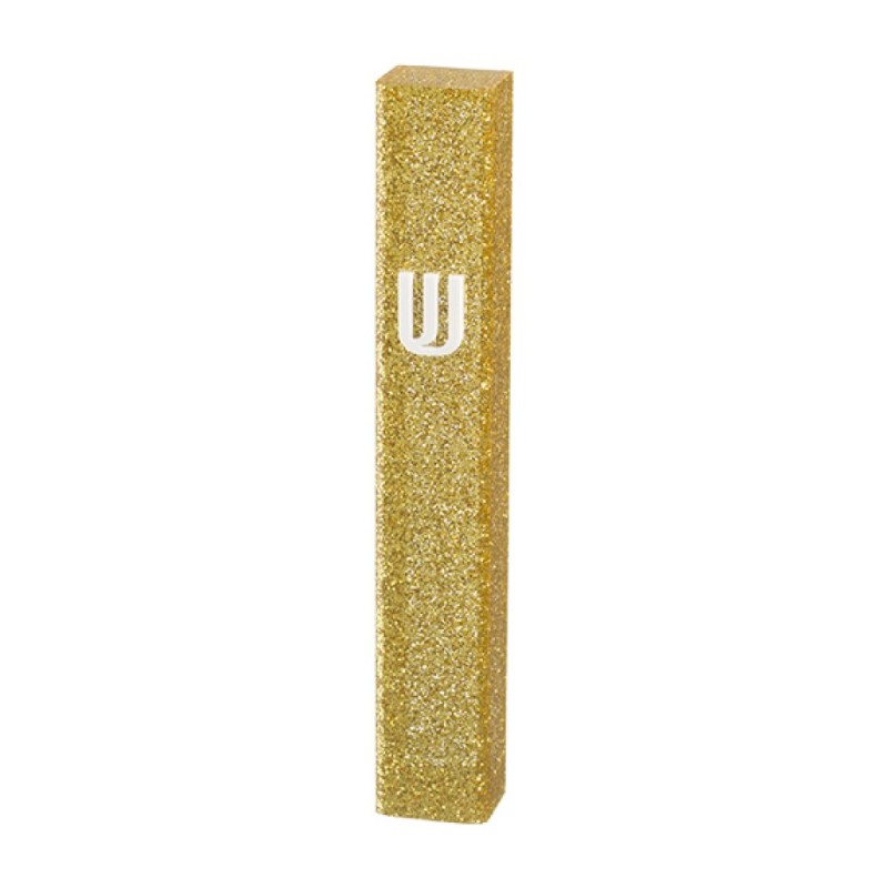Glittering Gold Mezuzah Case of Perspex Silver Sh... | Plastic Mezuzah