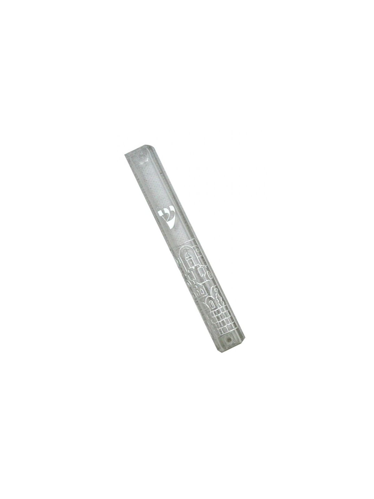 Transparent Plastic Mezuzah Case with Silver Jeru... | Plastic Mezuzah
