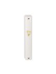 White Plastic Lucite Mezuzah Case with Gold Shin ... | Plastic Mezuzah