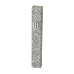 Perspex Mezuzah Case of Glittering Gray Silver Si... | Plastic Mezuzah