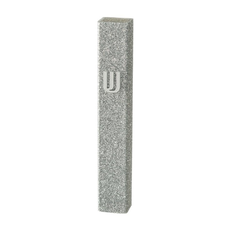 Perspex Mezuzah Case of Glittering Gray Silver Si... | Plastic Mezuzah