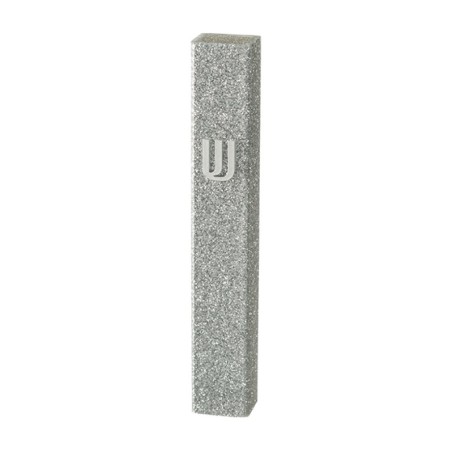Perspex Mezuzah Case of Glittering Gray Silver Si... | Plastic Mezuzah