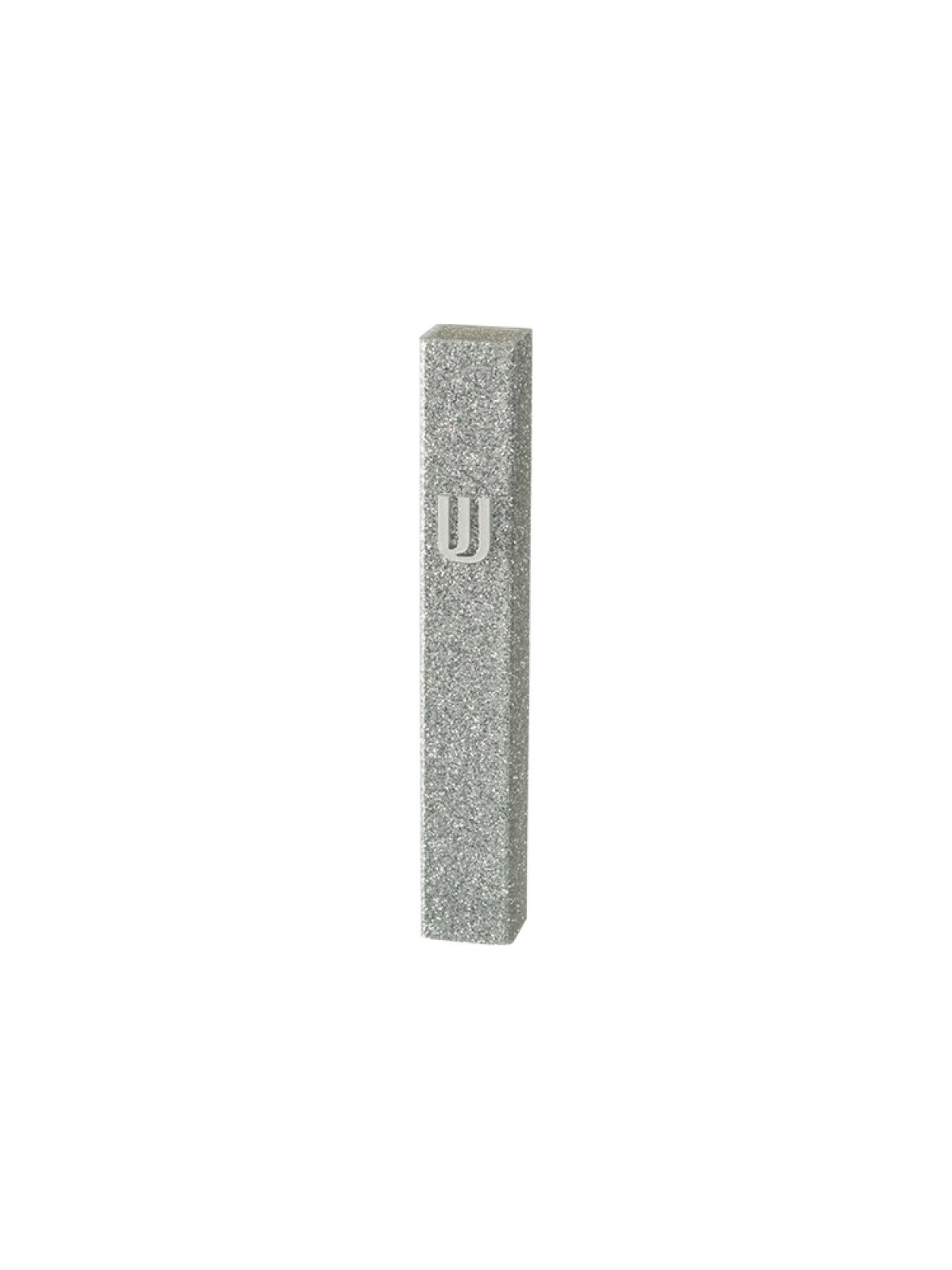 Perspex Mezuzah Case of Glittering Gray Silver Si... | Plastic Mezuzah