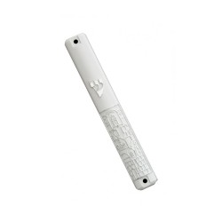 White Plastic Mezuzah Case with Silver Jerusalem ... | Plastic Mezuzah