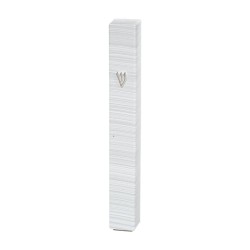 White Plastic Mezuzah Case with Fine Silver Strip... | Plastic Mezuzah