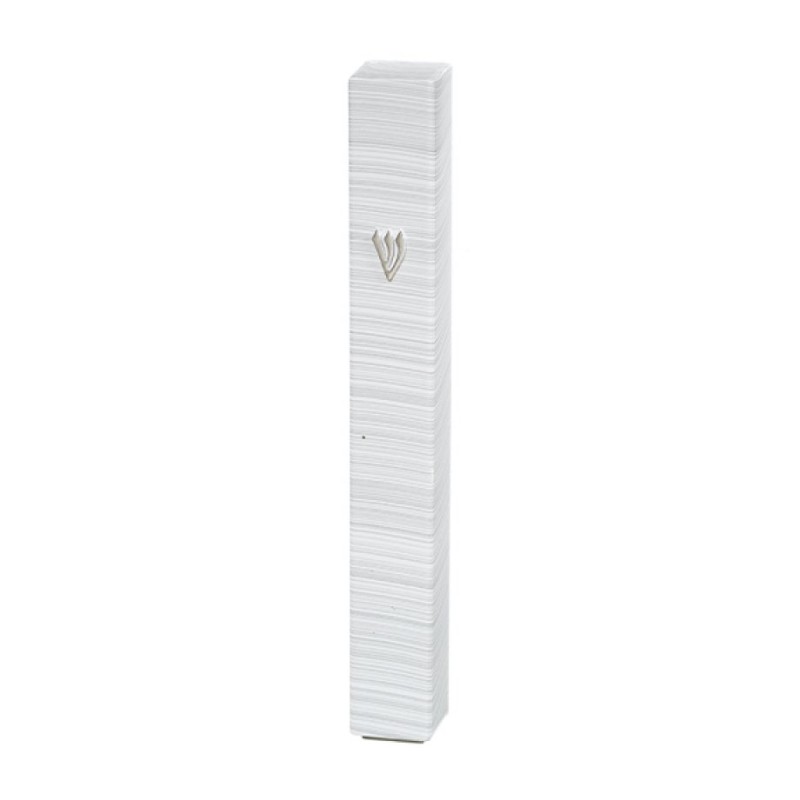 White Plastic Mezuzah Case with Fine Silver Strip... | Plastic Mezuzah