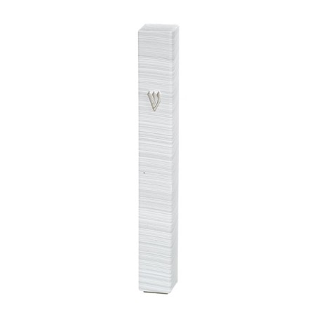 White Plastic Mezuzah Case with Fine Silver Strip... | Plastic Mezuzah