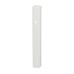 White Plastic Mezuzah Case Silver Shin %96 Option... | Plastic Mezuzah