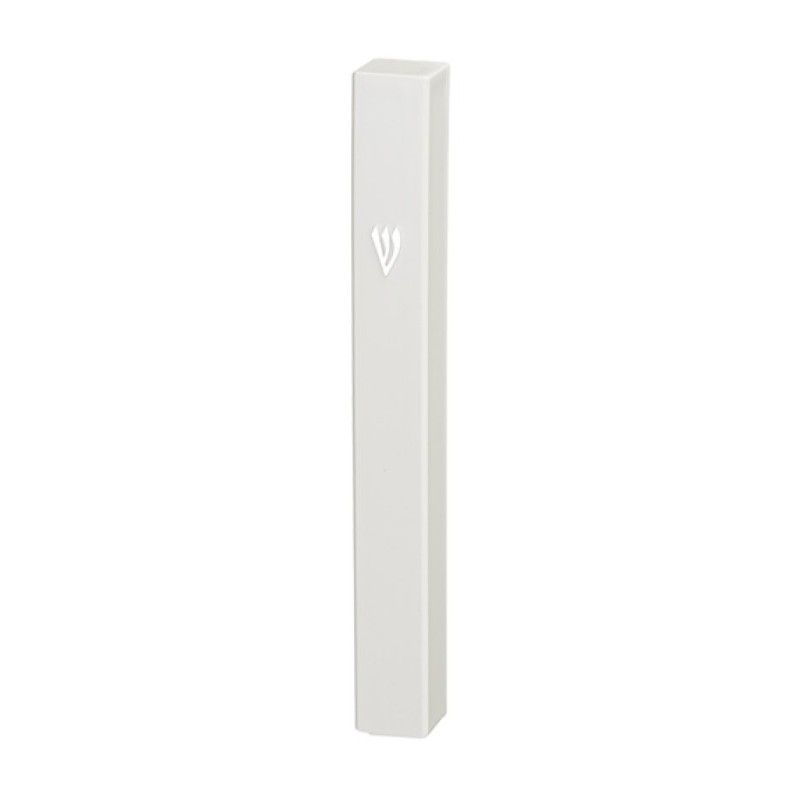 White Plastic Mezuzah Case Silver Shin %96 Option... | Plastic Mezuzah