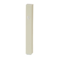 Beige Plastic Mezuzah Case Silver Shin Option for... | Plastic Mezuzah
