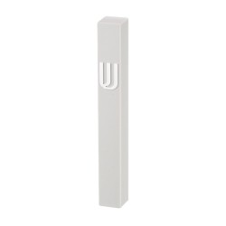 Classic White Plastic Mezuzah Case Silver Shin fo... | Plastic Mezuzah