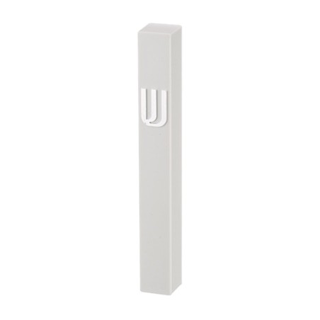 Classic White Plastic Mezuzah Case Silver Shin fo... | Plastic Mezuzah
