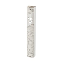 White Plastic Mezuzah Case with Thread Design Sil... | Plastic Mezuzah