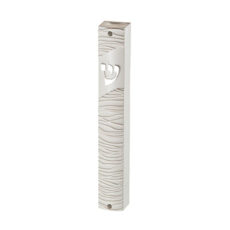 White Plastic Mezuzah Case with Thread Design Sil... | Plastic Mezuzah