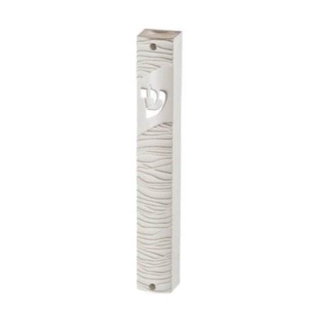 White Plastic Mezuzah Case with Thread Design Sil... | Plastic Mezuzah