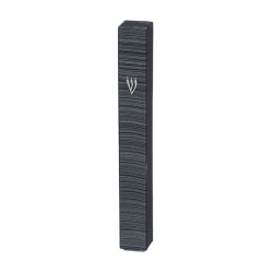 Dark Gray Plastic Mezuzah Case with Fine Gray Str... | Plastic Mezuzah