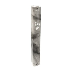 Gray Marble Look Plastic Mezuzah Case with Silver... | Plastic Mezuzah