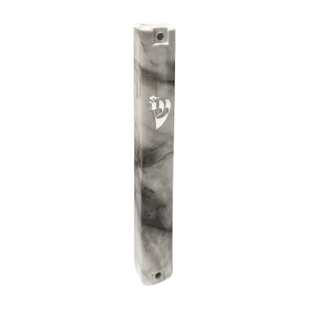 Gray Marble Look Plastic Mezuzah Case with Silver... | Plastic Mezuzah