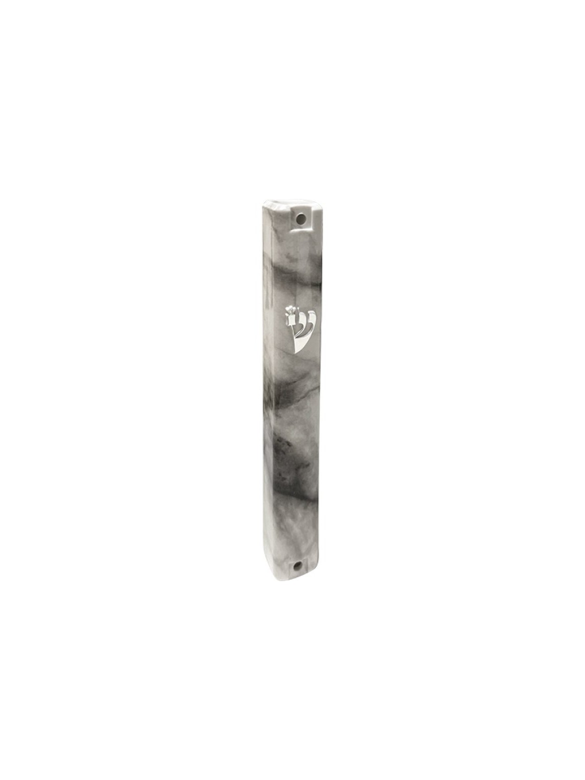 Gray Marble Look Plastic Mezuzah Case with Silver... | Plastic Mezuzah