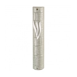 Rounded Silver Plastic Mezuzah Case with Western ... | Plastic Mezuzah