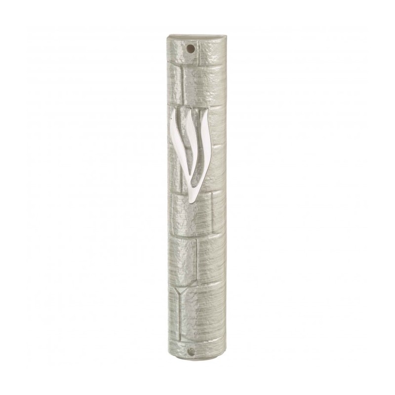 Rounded Silver Plastic Mezuzah Case with Western ... | Plastic Mezuzah