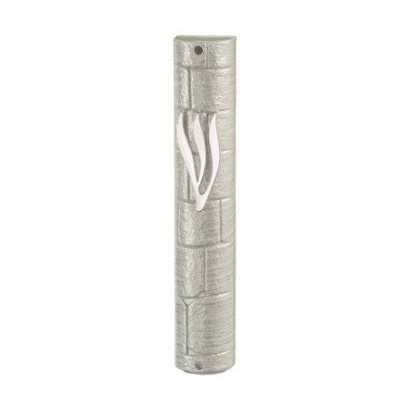 Rounded Silver Plastic Mezuzah Case with Western ... | Plastic Mezuzah