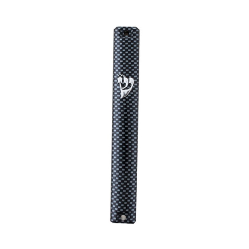 Metallic Look Mezuzah Case with Gray Black Checke... | Plastic Mezuzah