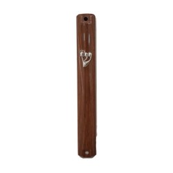 Brown Wood Look Plastic Mezuzah Case with Silver ... | Plastic Mezuzah