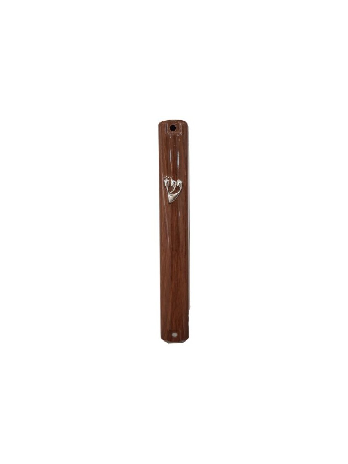Brown Wood Look Plastic Mezuzah Case with Silver ... | Plastic Mezuzah
