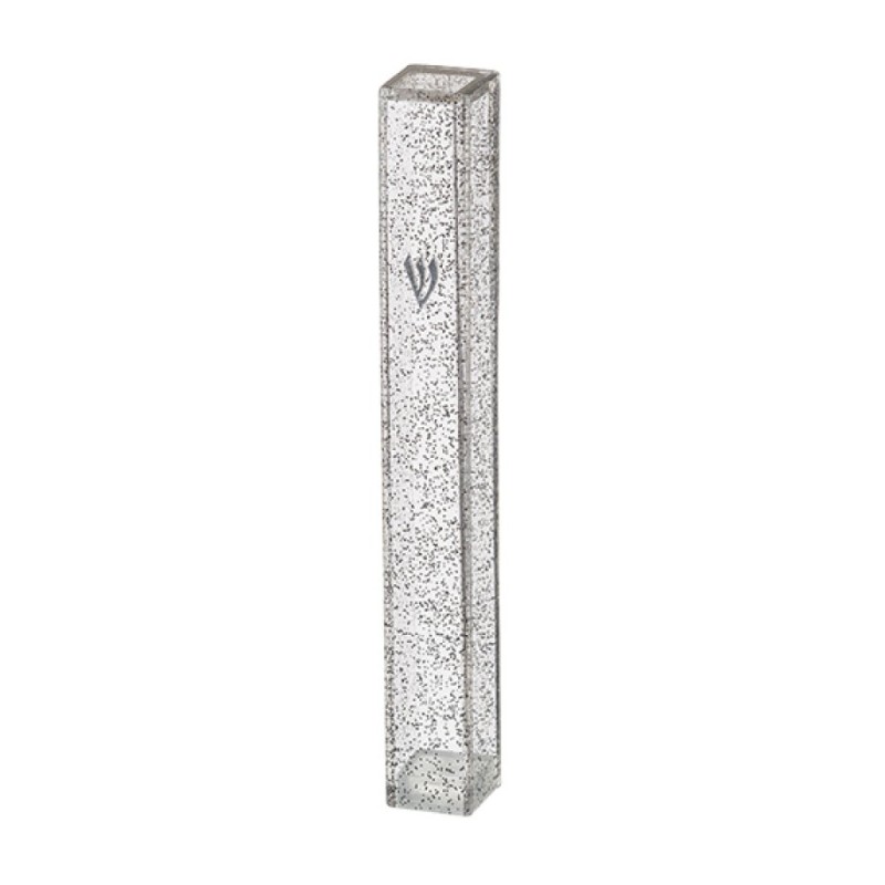 Clear Plastic Mezuzah Case Light Silver Speckles ... | Plastic Mezuzah
