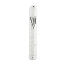 White Plastic Mezuzah Case with Western Wall Imag... | Plastic Mezuzah