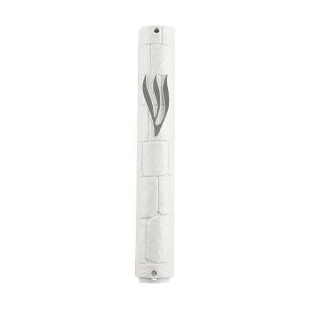 White Plastic Mezuzah Case with Western Wall Imag... | Plastic Mezuzah
