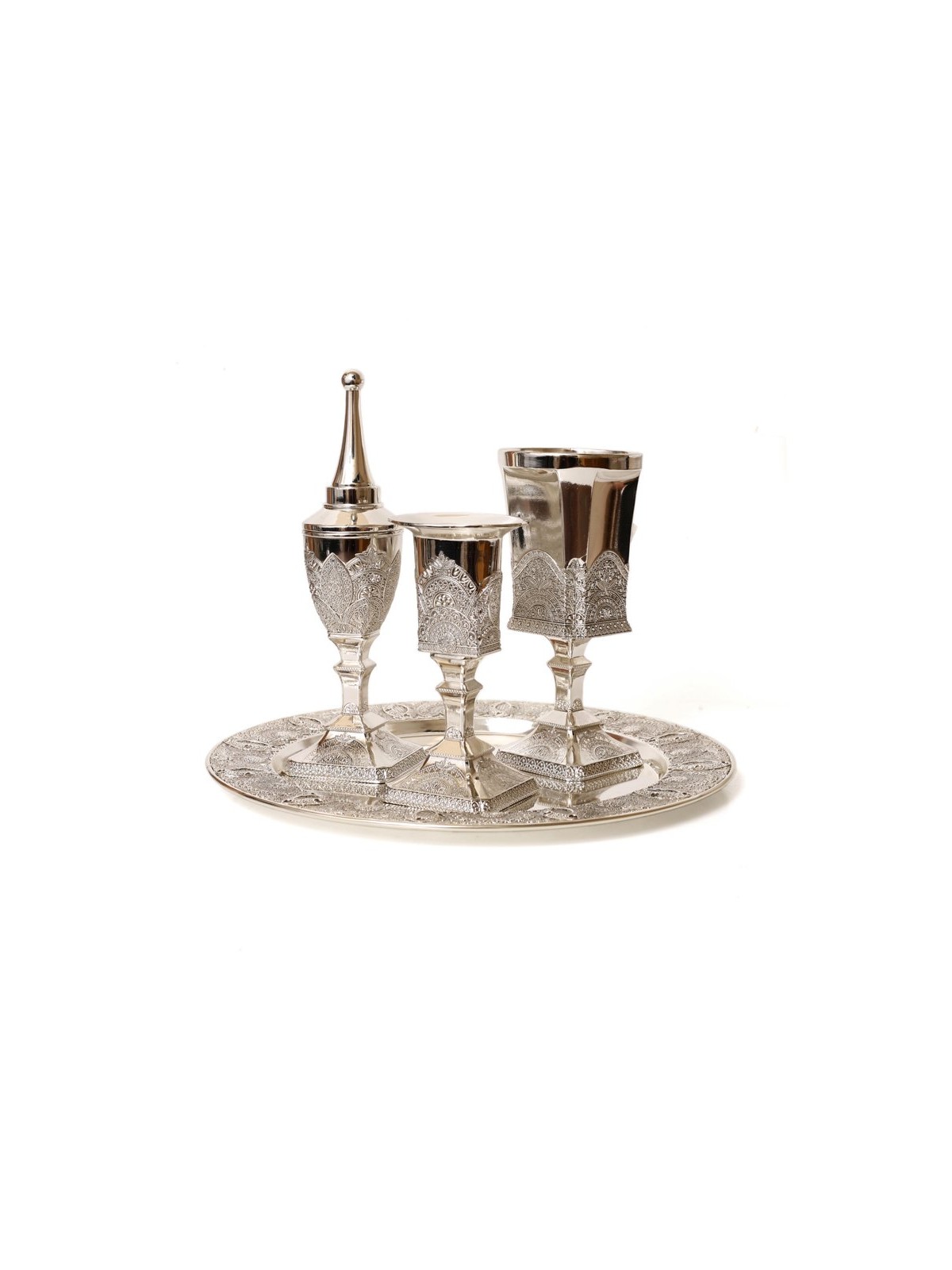 Silver Plated 4 Piece Havdalah Set Filigree Design | Havdalah Sets