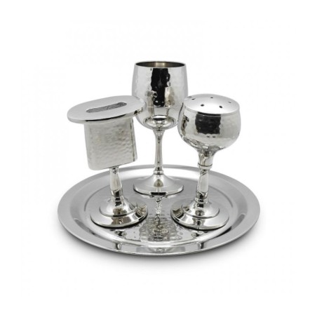 Four Piece Havdalah Set Hammered Nickel Plate Metal | Havdalah Sets
