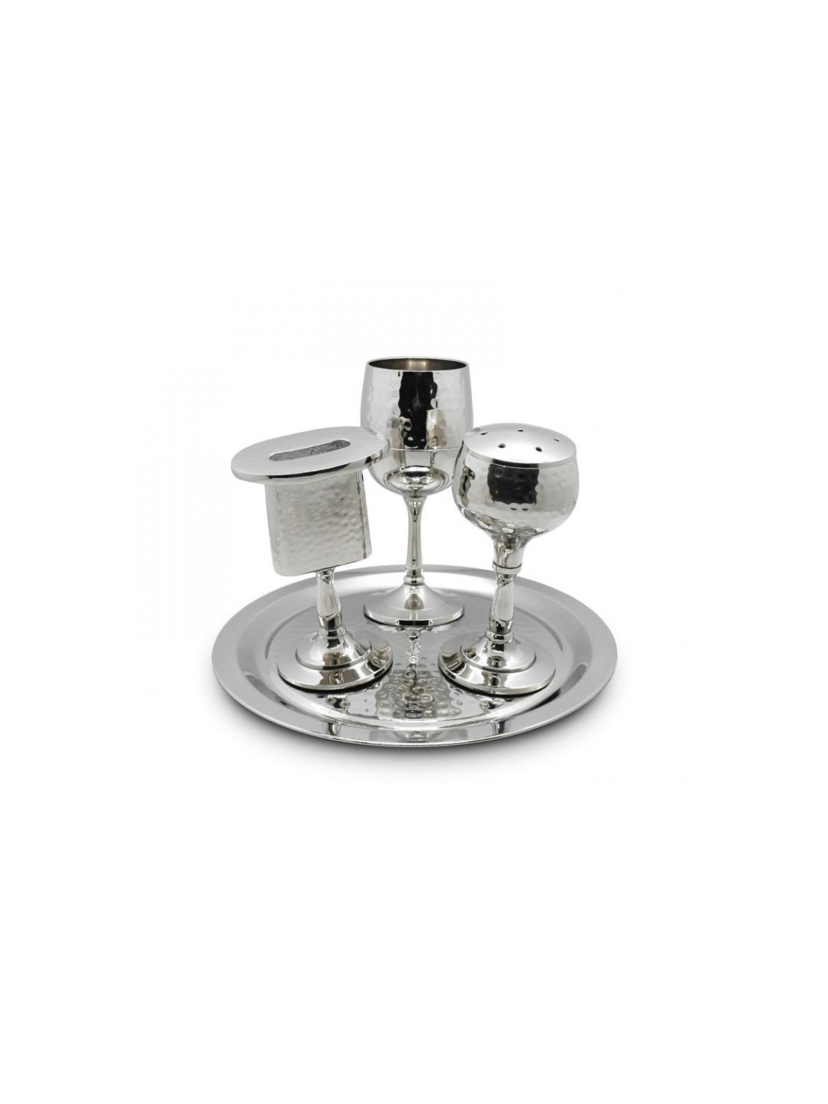 Four Piece Havdalah Set Hammered Nickel Plate Metal | Havdalah Sets