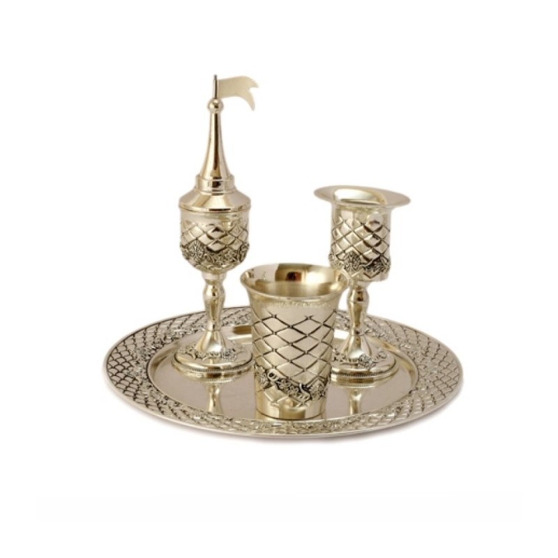 Silver Plated 4 Piece Havdalah Set Diamond Design | Havdalah Sets