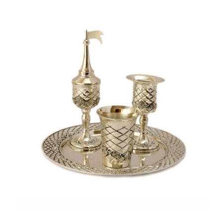 Silver Plated 4 Piece Havdalah Set Diamond Design | Havdalah Sets