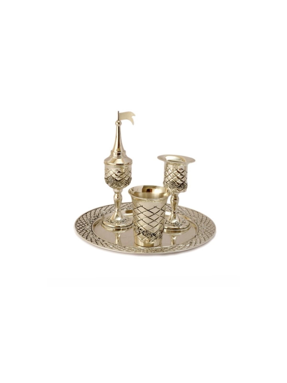 Silver Plated 4 Piece Havdalah Set Diamond Design | Havdalah Sets