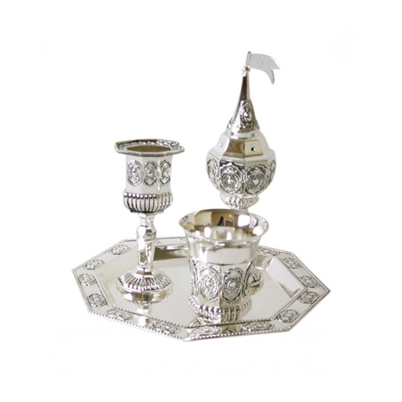 Silver Plated 4 Piece Havdalah Set Geometric Design | Havdalah Sets