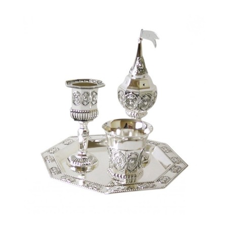 Silver Plated 4 Piece Havdalah Set Geometric Design | Havdalah Sets