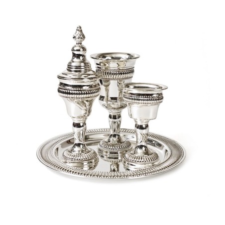 Silver Plated 4 Piece Havdalah Set Beaded Regency D... | Havdalah Sets