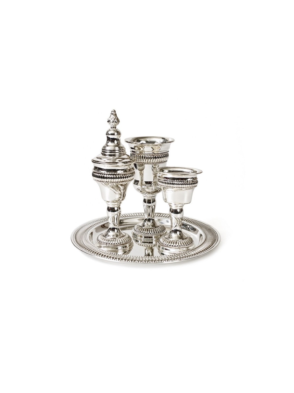 Silver Plated 4 Piece Havdalah Set Beaded Regency D... | Havdalah Sets