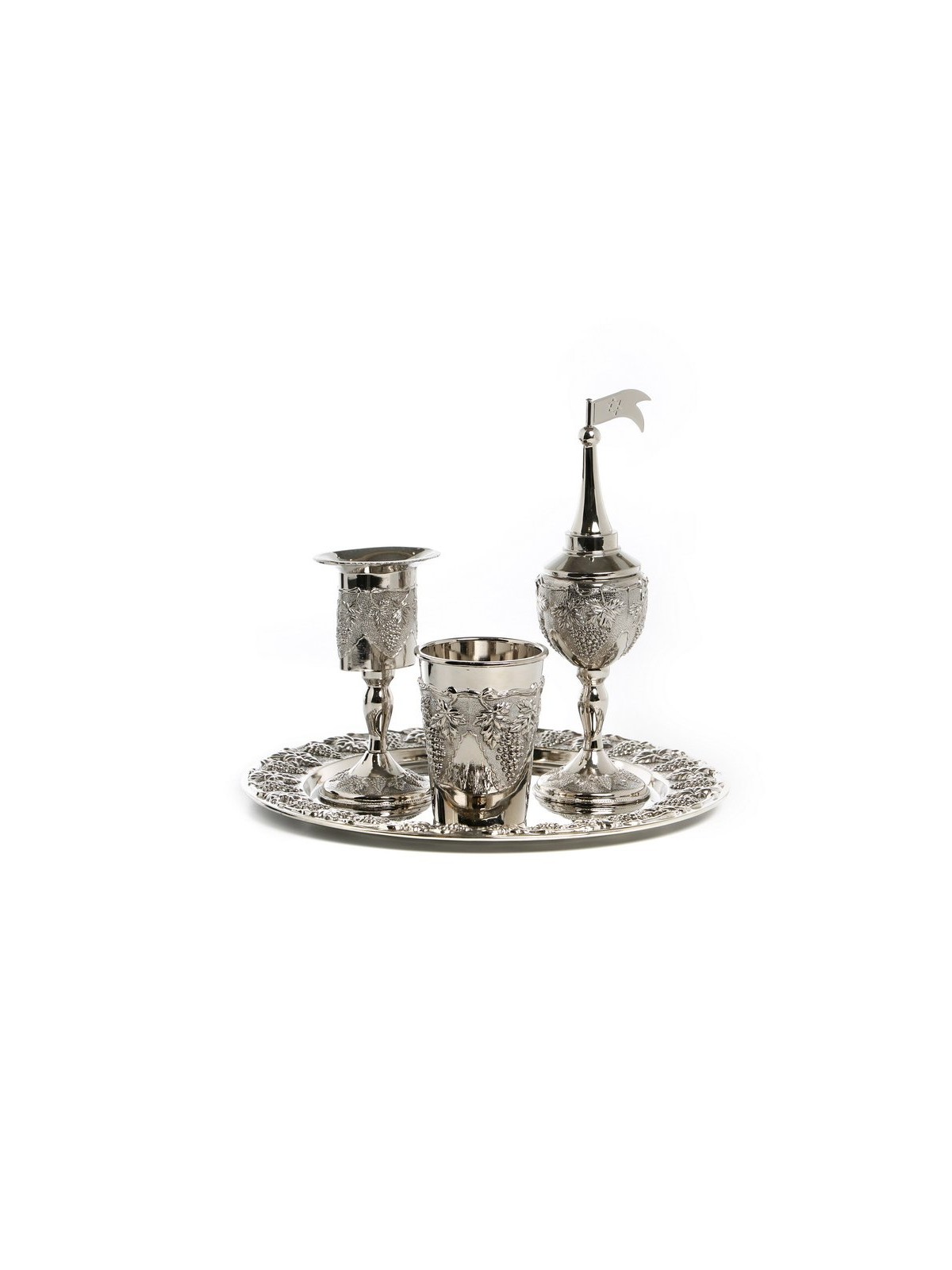 Silver Plated Four Piece Havdalah Set Grapes Design | Havdalah Sets