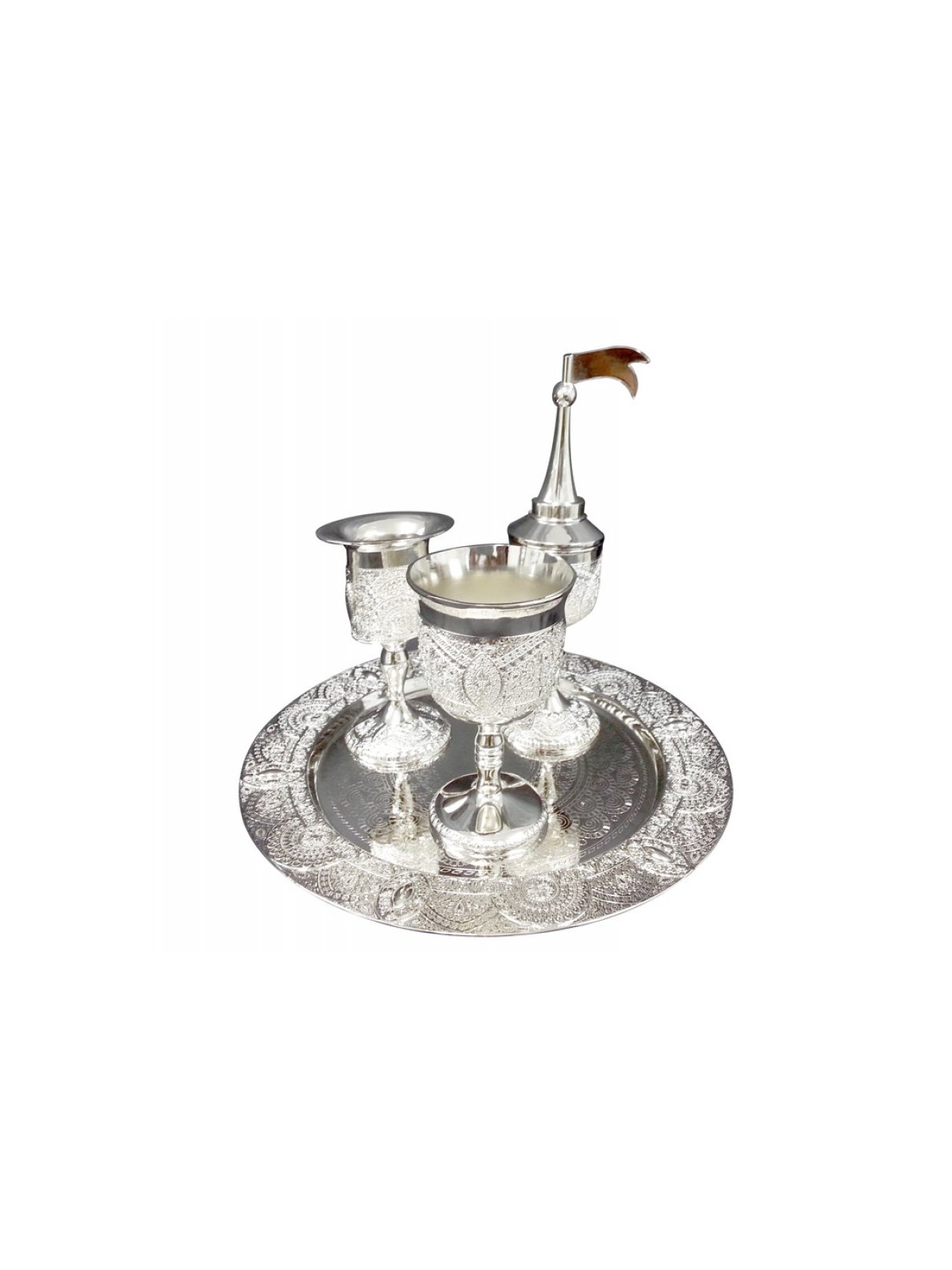 Four Piece Nickel Havdalah Set Filigree Design | Havdalah Sets