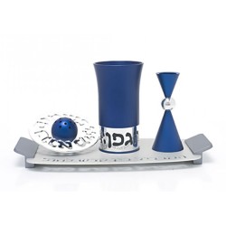 Agayof Aluminum Havdalah Set Modern Design Blue | Havdalah Sets