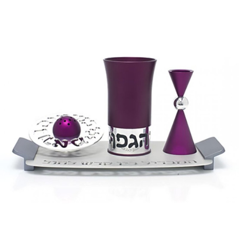 Agayof Aluminum Havdalah Set Modern Design Purple | Havdalah Sets