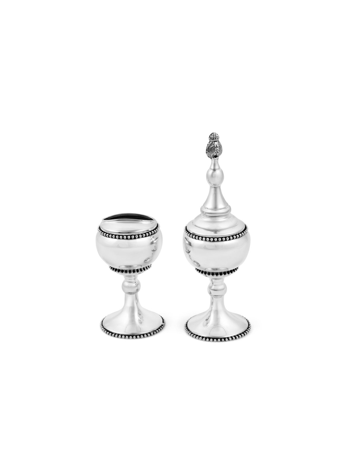 Large Sterling Silver Havdalah Set Beaded Design | Havdalah Sets