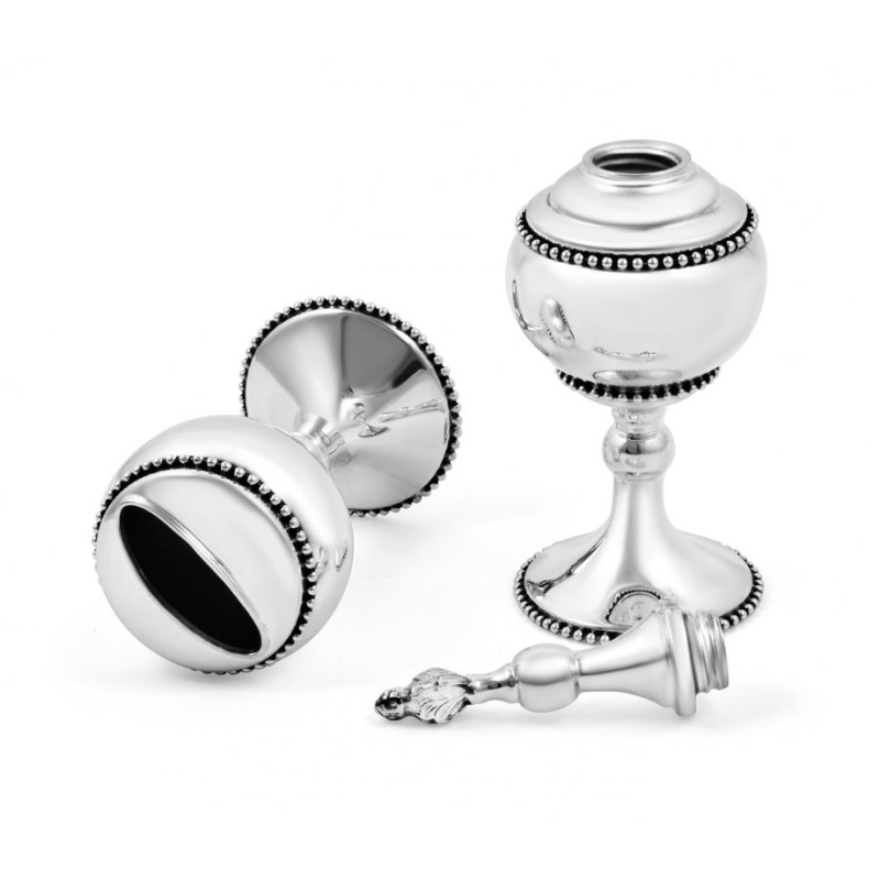 Large Sterling Silver Havdalah Set Beaded Design | Havdalah Sets
