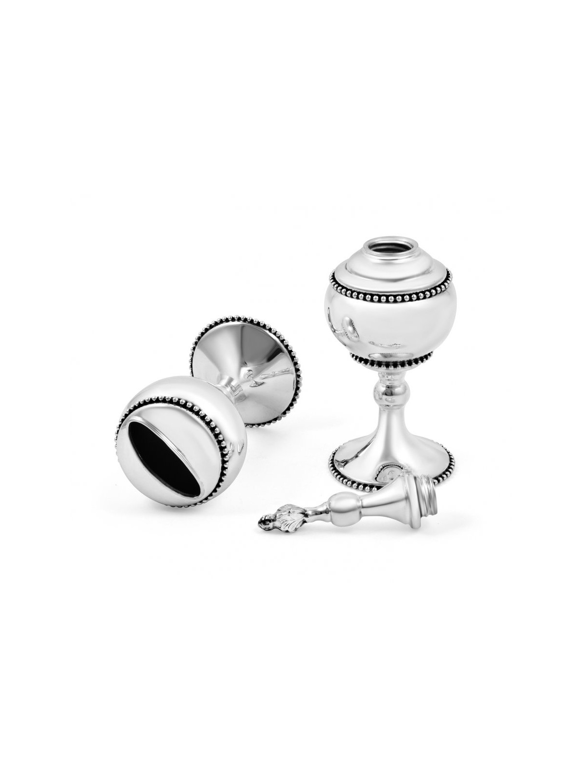 Large Sterling Silver Havdalah Set Beaded Design | Havdalah Sets